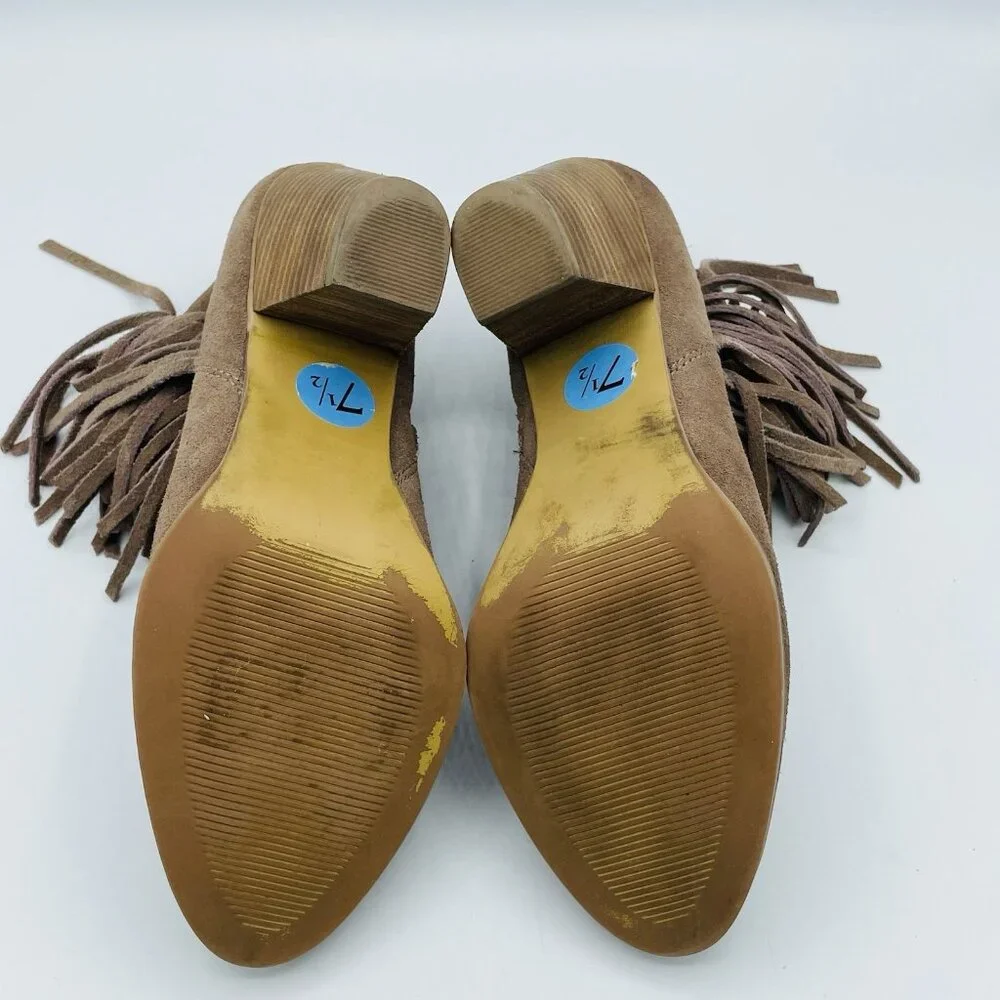 Steve Madden Shoes Womens 7.5 M Brown Suede Leather Cian Bootie Western Fringe